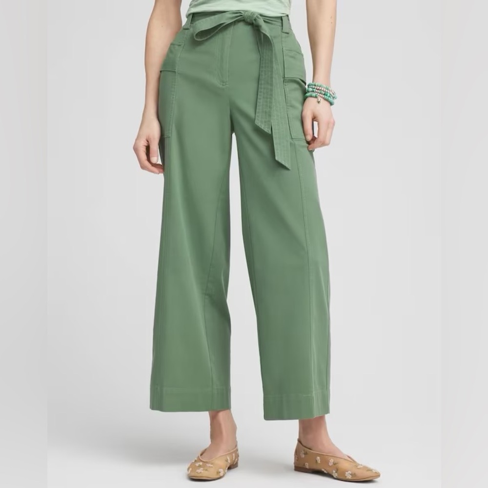 Chicos Belted Twill Utility Wide Leg Cropped Pants Size 12/14 NWT